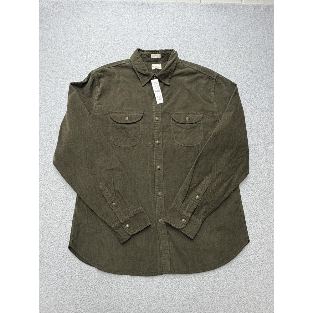 J.Crew Corduroy Shirt Mens Large Olive Green Long Sleeve Button Casual AZ426